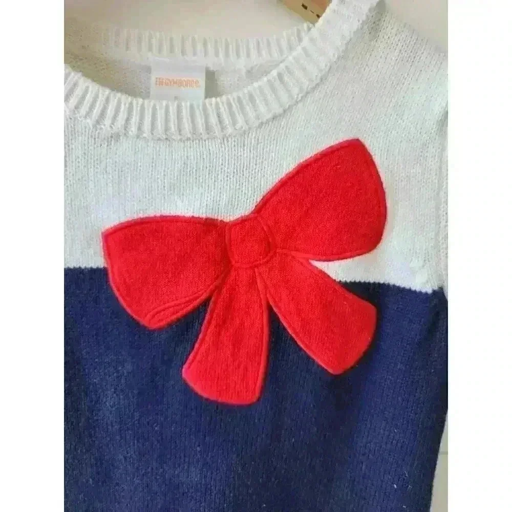 Gymboree Girl's Size 6 Blue and White Striped Dress with Red Bow
